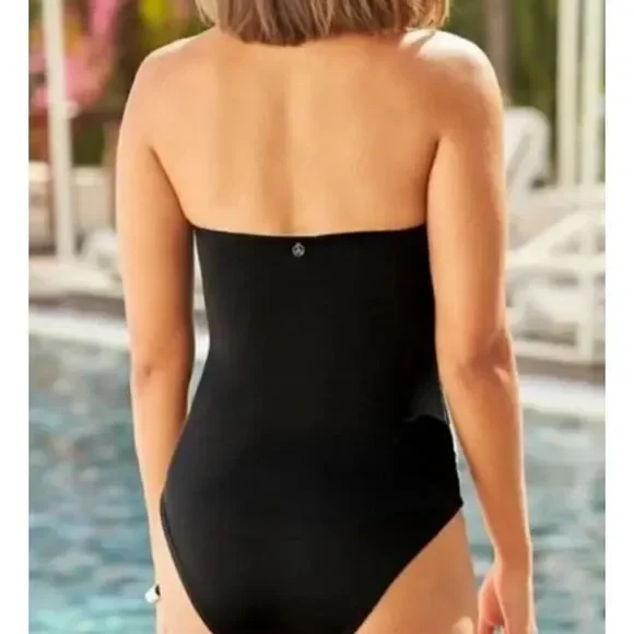New. Boston Proper black embroidered one piece. XL